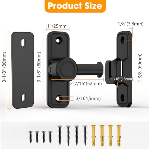 Sliding Barn Door Lock, 90 Degree Locks, 2 Pack-Black | Flip Gate Latches for Garden, Bathroom, Outdoor, Garage, Window, Barn Doors - color: 2 Pack-Black