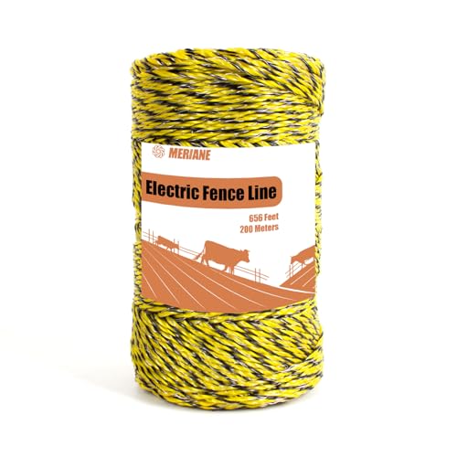 MERIANE Electric Fence Wire 1/8" 656 Feet/200 Meters for Livestock | Upgraded 6 Stainless Steel Strands Conductors, UV Wear Rust Resistant, Portable Polyrope Electric Fence Polywire - size: 1/8" 656 Feet/200 Meters