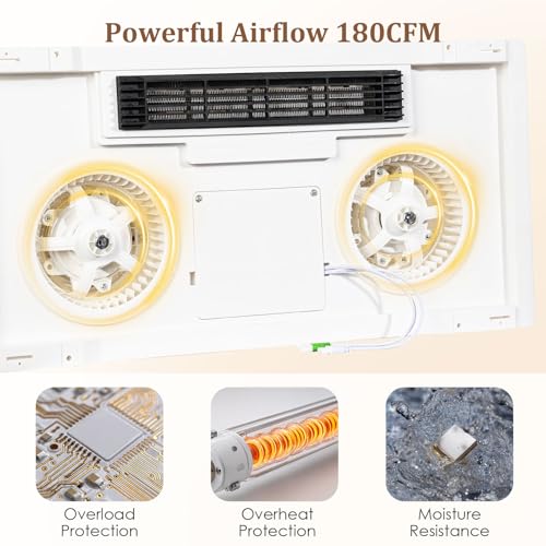 Hawkrown 4 in 1 Bathroom Exhaust Fan with Light and Heater, 1900W Bathroom Heater Fan Light Combo, 180 CFM 1.0 Sone Ceiling Fan Remote Control Heater, Ventilation for Home, Bath, Hotel (Style 1) - color: Style 1