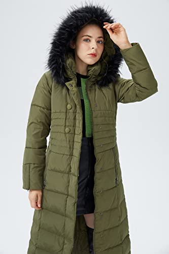 Orolay Women Warm Down Jacket with Hood Fur Long Puffer Coat Brown - color: Armygreen, size: Small