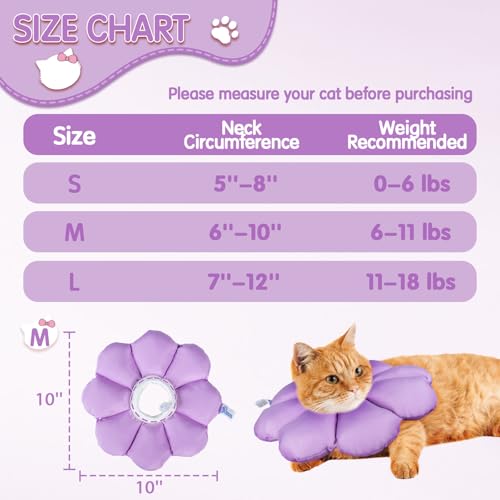 ANWA Waterproof Cat Cone Collar Soft, Cat Donut Collar After Surgery | Wavy Edges for Longer Protection, Waterproof Fabric, Adjustable Drawsting, Purple, Medium - color: Purple, size: Medium