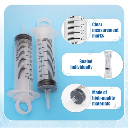 6 Packs Large Plastic Syringe with Measurement for Liquids, Jello shot Party, Medicine Student, Oral, Scientific Labs, Measuring, Dispensing, Home Care (100 ml)