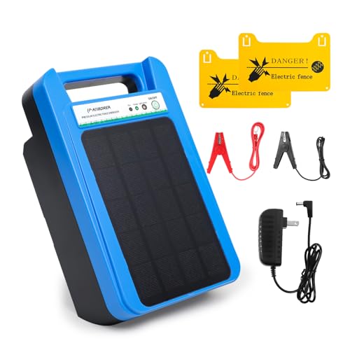 Solar Electric Fence Charger 8 kV Hight Power Energizer, 10000mAh Lithium Battery & 3W Solar Panel - Ideal for Livestock, Pet, Poultry, Gardens, Orchards Protection