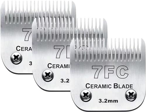 3PCS 7FC Blades Dog Grooming Blades Compatible with Andis/Wahl Dog Clipper | Cut Length 1/8-Inch (3.2MM),Dog Clipper Blade compatible with Oster A5/Wahl KM Series ,Ceramic Blade & Stainless Steel Blade - color: 3pack #7fc