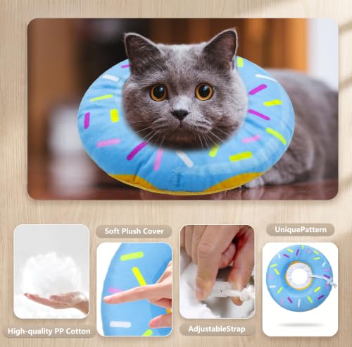Cat Cone Collar Soft, Adjustable Cat Recovery Cone (Blue, M) | Stop Licking, Cute Kitten Donut Collar After Surgery, Elizabethan Collars for Kittens, Lightweight Cats Neck Cones - color: Blue, size: Medium