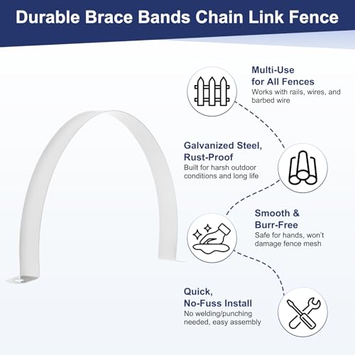 M METERXITY 12-Pack 4" Brace Bands Chain Link Fence Parts | Galvanized Steel Chain Link Brace Band with Bolts and Nuts for Fence, Gate, Posts, Rust-Resistant [Silver] - size: 4"