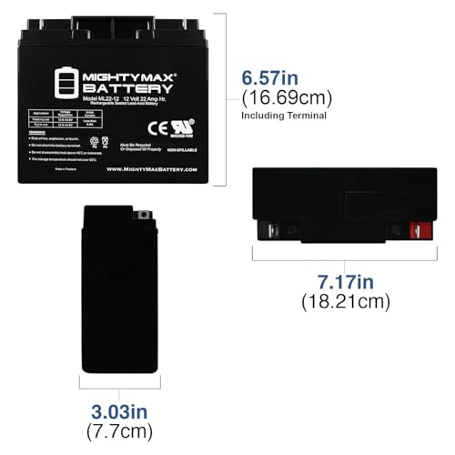Mighty Max Battery ML22-12 - 12 Volt 22 AH, Nut and Bolt (NB) Terminal, Rechargeable SLA AGM Battery - Pack of 2 - size: 2 Pack