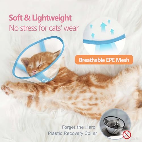 Cat Cone Collar Soft, Lightweight Mesh Recovery E Collar to Stop Licking, Breathable Cone for Cats, Kitten & Small Dogs Surgery, Blue S