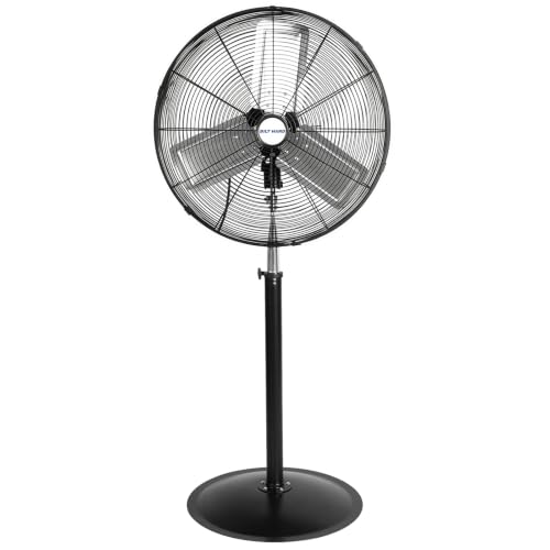 BILT HARD 6450 CFM 24" High Velocity Pedestal Oscillating Fan, 3-Speed Adjustable Height Industrial Floor Fan with Aluminum Blades, Metal Shop Fan for Commercial, and Garage - size: 24 inch