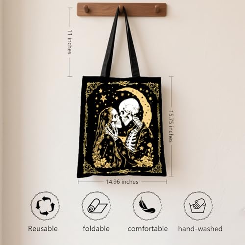 Aesthetic Canvas Tote Bag for Women - with Magnetic Snap Closure & Zipper Inner Pocket Reusable Totes Bag - color: Skeleton
