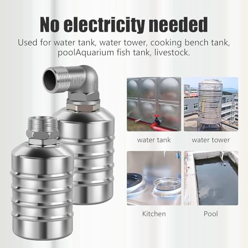 JUXILPP Automatic Water Level Control Float Valve, 304 Stainless Steel Water Trough Float Valve with 1/2" & 3/4" Adapters for Livestock Tank, Pond, Rainwater（2pcs） - size: 2