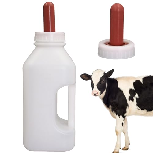 2 Quart Calf Bottle with Replacement Screw Nipple – Heavy-Duty Nursing Feeder for Baby Cattle, Lambs, Goats & Kids – Essential Livestock Supplies with Easy-Grip Handle & Anti-Leak Design
