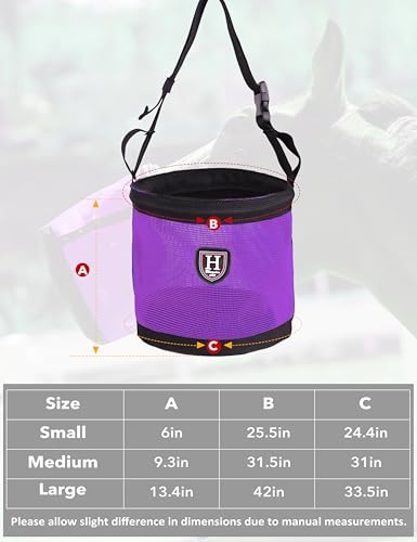 Harrison Howard Horse Muzzle Feed Bag Nylon Mesh Grain Feed Bag with Padded Neck Strap Adjustable Belt Purple Medium - color: Purple, size: Medium