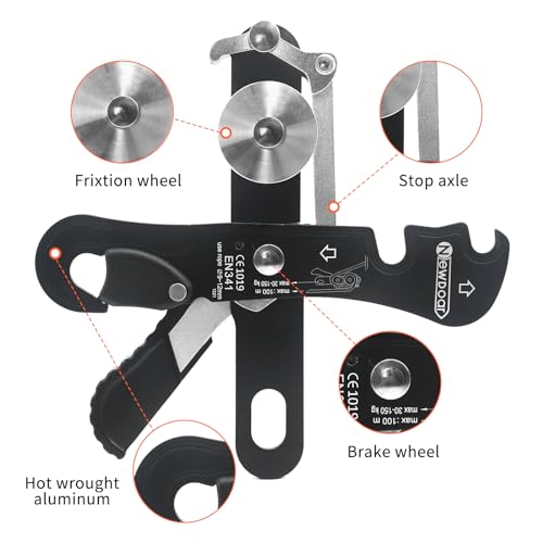NewDoar Climbing Stop Descender Rappelling Belay for Ropes 10-12mm The Novices for Rescue & Arborist CE Certification - color: Black
