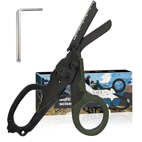 6-in-1 Heavy-Duty Emergency trauma shears (Black Army Green) - color: Black Army Green