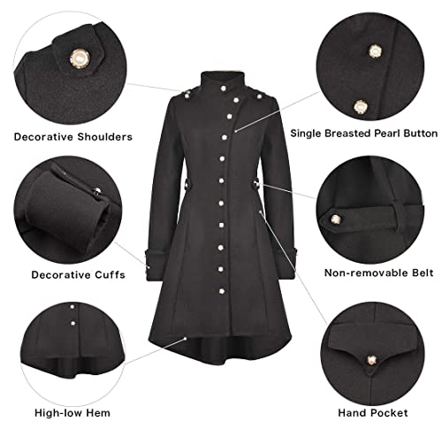Long Trench Pea Coat for Women - Winter Trench Coat Goth Lapel Peacoat Outwear Thick Hood Pea Jacket Trenchcoat - color: B- Black, size: XX-Large