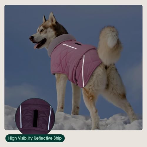 Kuoser Dog Winter Coat Waterproof Dog Snow Jacket, Warm Fleece Lined Pet Turtleneck Snowsuit Puppy Cold Weather Coats with Harness Hole, Adjustable Winter Vest for Medium Large Dogs, Pink, L - color: Pink, size: Large (Chest: 52 - 62CM / 20.47" - 24.4")