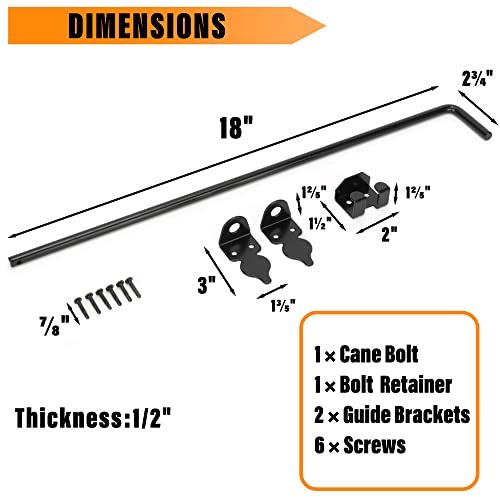 18" Heavy Duty Cane Bolt Gate Drop Rod-Steel Gate Ground Latch Designed for Wood Metal Vinyl Gates or Double Doors Fence Applications - size: 18 Inch-1 Pack