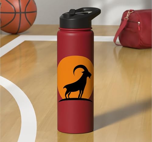 Sunset Wild Goat Capricorn Lover Gift Adult Men Women Kids Stainless Steel Insulated Water Bottle - color: Red