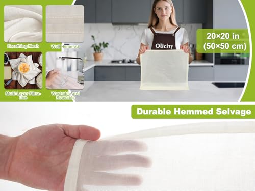 Organic Cheesecloth Bulk,GOTS Certified,10Pack, 20x20” Hemmed Cheese Cloths | Reusable Fine Mesh Cloth Fabric, 100% Cotton Unbleached Muslin Grade 100 Bulk Cheesecloth Roll for Straining, Cooking, Yogurt