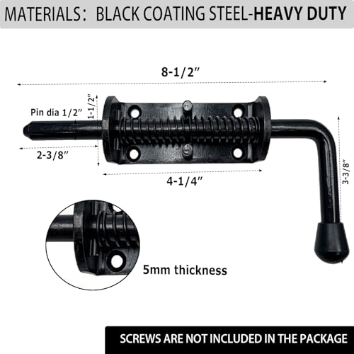 Spring Loaded Gate Latch Pin Barrel Bolt 8.5in x 1/2in Stem Durable Solid Steel Heavy Duty for Tailgate Black - 2pcs - style: Heavy Duty 2pcs - 8.5in black