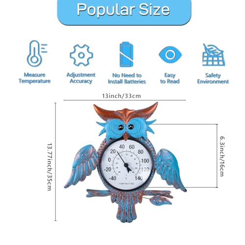 Indoor Outdoor Thermometer, Owl Wall-Mounted Thermometer | No Batteries Required, Decorative for Patio, Living Room, Garden Greenhouse, Wine Cellar - style: Owl-Shape
