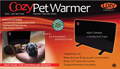 Cozy Products Cozy Pet Warmer, Compact Panel Heater for Cats, Dogs, and Other Pets, Sleek and Portable Heater with Thermostat, Energy-Efficient, 200-watts, 19" x 13" x 5/8", 5 lbs.