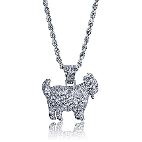 TOPGRILLZ Goat Chain Gold Necklace for Men Eagle Chain Rope Iced out Cubic Zirconia 14K Gold Plated Stainless Steel Necklace 24" Birthday Gifts - style: Silver Goat