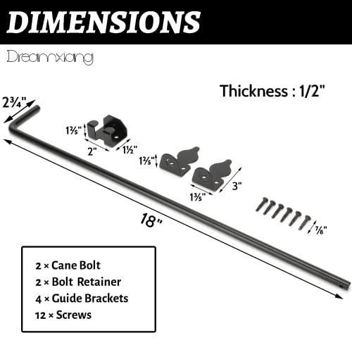 18" Heavy Duty Cane Bolt Gate Drop Rod Fence Hardware Ground Latch Stopper | for Wood/PVC/Vinyl/Metal Fences Gates, Double Doors, Black Solid Steel -2 Pack - color: 2 PACK, size: 18 Inch