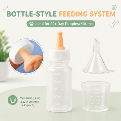Pet Nursing Kit, Kitten Bottle Feeding Set with Silicone Nursing Nipples, Liquid Syringes, Formula Dispenser, Measuring Cup & Cleaning Brush for Newborn Puppies, Kittens & Other Small Animals