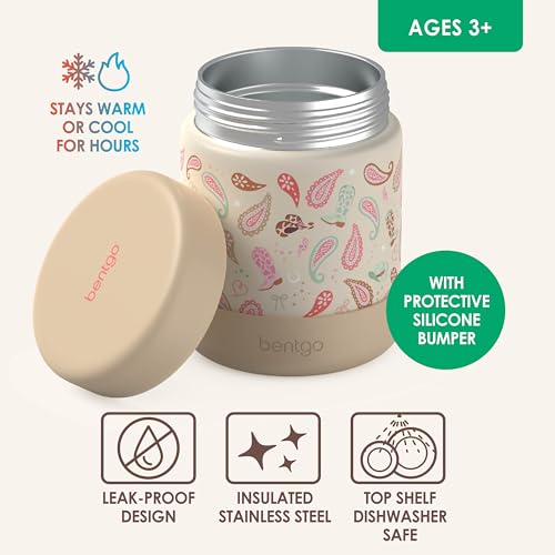 Bentgo Kids Stainless Steel Leak-Proof Food Jar for Hot or Cold Food | 11 fl oz Double Insulated Container with Removable Silicone Bumper, Dishwasher Safe, Easy Open Lid, Ages 3+ (Cowgirl Dreams) - color: Cowgirl Dreams