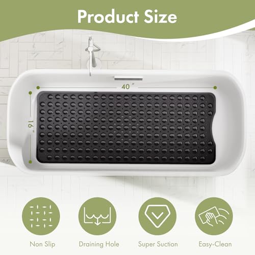 AmazerBath Shower Mat Non Slip 40 x 16 Inches, Shower Stall Mats with Suction Cups and Drain Holes, Non Slip Bath Mat for Tub for Elderly & Kids, Clear Black - color: Black, size: 40" x 16" (Rectangular)