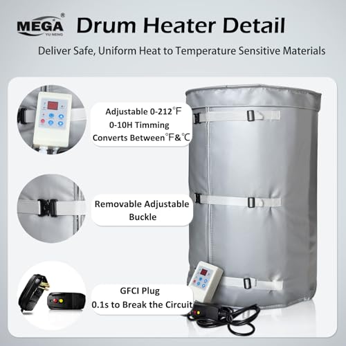 Metal Drum Heater,Industrial Grade/Weather Resistant Drum Heating Blanket,30 Gallon Bucket Heater Fixed Thermostat 212℉,Insulated Bucket Warmer with 10-Hour Timer - size: 30Gal