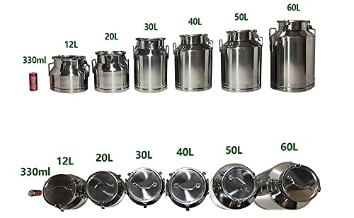 Milk Can with Sealed Lid, Stainless Steel Milk Transport Cans Wine Pail Bucket Tote Jug Pot Oil Liquid Storage Barrel with 2 Handles Sealed Silicone Anti-Leak Ring Lock Belt 60L 15.85 Gallon - color: 60l