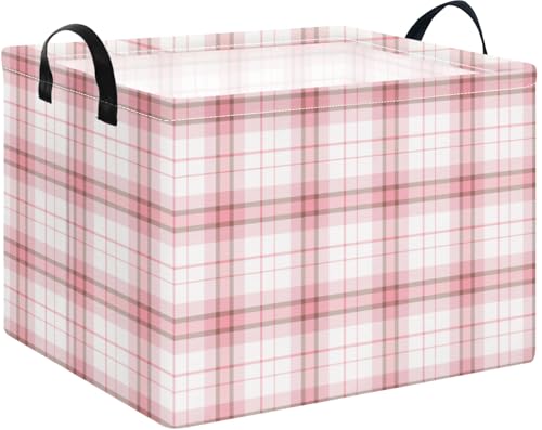 Pink Plaid Waterproof Multipurpose Foldable Storage Cift Basket with Leather Handle,Baby shower,Home,Picnic,Trunk(Pink Plaid) - color: Pink Plaid