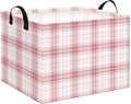 Pink Plaid Waterproof Multipurpose Foldable Storage Cift Basket with Leather Handle,Baby shower,Home,Picnic,Trunk(Pink Plaid) - color: Pink Plaid