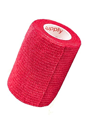 Vet Wrap Tape (Red) (2 Pack) (3 Inch x 15 feet) Self Adhesive Adherent Adhering Cohesive Flex Self Stick Bandage Grip Roll Dog Cat Pet Horse - color: Red, size: 2 Rolls