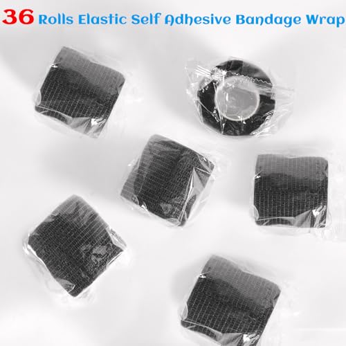 36 Rolls Black Elastic Self Adhesive Bandage Wrap 2 Inch, Breathable Cohesive Bandage, Ankle Sprains Swelling Sports Athletic Grip Tape, Dogs Pet Vet Wrap - color: 2 Inch-36 Count Black