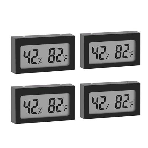 Digital Hygrometer Thermometer with LCD Display Indoor Temperature Gauge Humidity Meter for Home or Greenhouse (Black, 4 Pack) - color: Black