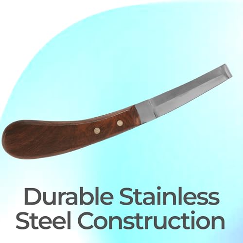 Hoof Knife Double Edged Curved Blade – Stainless Steel Curved Blade Farrier Tool with Wooden Handle, Multipurpose Hoof Trimming Knife for Livestock, 3-Inch Blade, 8.5-Inch Overall (Left Hand) - style: Double Edge - LH