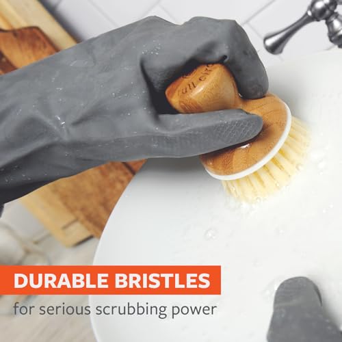 Full Circle Bubbly Palm Brush – Family Safe, Formaldehyde-Free – Ergonomic Palm Scrubber with Handle for Kitchen Cleaning, Dish Scrub Brush for Nonstick, Cast Iron & Sink, White