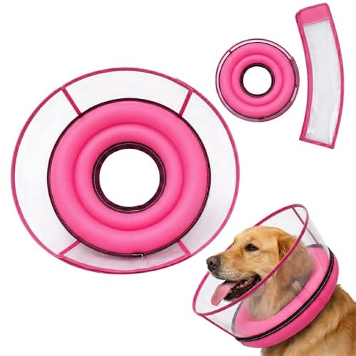 2-in-1 Soft Inflatable Dog Cone Collar Alternative,Dog Collar After Surgery | Dog Cone Collar With Enhanced Anti-Licking Guard Shield,Adjustable Recovery Cones for Large Medium Dogs and Cats,Pink,XL - color: Pink, size: XL(Neck Girth:17.5"-21")