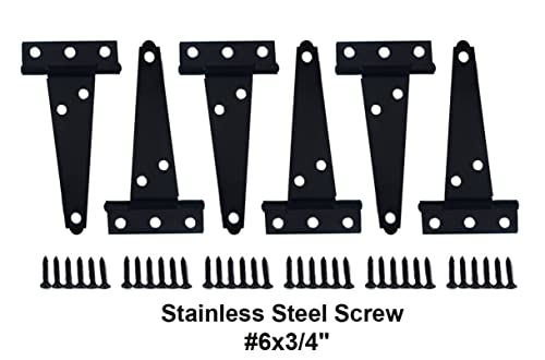 Stainless Steel Light Tee Hinge, with Stainless Steel Screw, 3" x 2-5/16" x 1.4 mm, Black Coated, 6 Pack, Made in Taiwan - color: Black coated, size: 6pack(3")