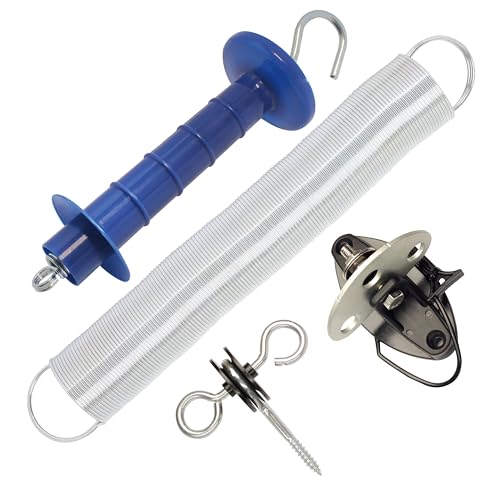 5 Pack Electric Fence Gate Kit, with Spring Gate Handle, 2 Anchor Insulators and 23 Feet Tension Big Spring，for Electric Fence Gate Livestock Fence Agricultural Fencing and Pasture - style: PK5 Spring Gate Kit