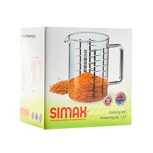 Simax Glass Measuring Cup in Grams, Ml, Oz - Borosilicate 32 Oz Liquid Cup for Metric Measurements, Liter, Milliliter, Ounce, Sugar & Flour Grams - No Drip Pour Spout - size: 32 Ounce