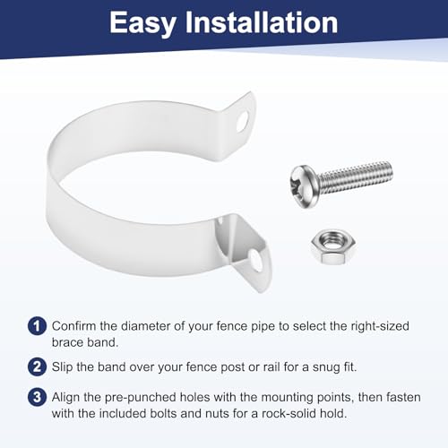 M METERXITY 12-Pack 1-5/8" Brace Bands Chain Link Fence Parts | Galvanized Steel Chain Link Brace Band with Bolts and Nuts for Fence, Gate, Posts, Rust-Resistant [Silver] - size: 1-5/8"