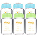 Matyz Glass Breastmilk Storage Bottles, 6 Pack, 6 oz, Sturdy Glass Bottle for Milk Freezing and Baby Feeding - Pumping Bottle for Philips Medela Spectra Breast Pumps - No BPA (3 Green & 3 Blue Lids) - color: [Pack of 6] 3 Green & 3 Blue Lids - 6 Ounce Cle