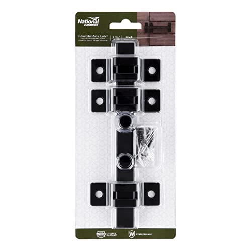 National Hardware Industrial Gate Slide Latch, 7.8", Steel, Black | Reversible for Left or Right Hand Mounting; WeatherGuard Finish for Wood and Metal Fence Gates