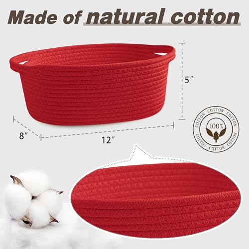 Pro Goleem Small Woven Basket with Gift Bags and Ribbons Durable Baskets for Gifts Empty Small Rope Basket for Storage 12"X 8" X 5" Baby Toy Basket with Handles, Red - color: red