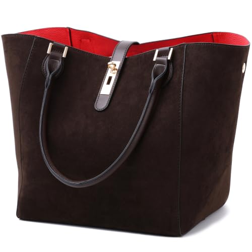 sqlp Large Work Tote Bag for Women Big Bucket Purses Designer Handbags - color: Coffee Suede